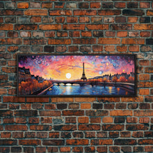 Load image into Gallery viewer, Eiffel Tower Abstract Paris France Panoramic Framed Canvas Print, Van Gogh Inspired Original Painting, Colorful Wall Art