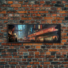 Carregar imagem no visualizador da galeria, Futuristic Cyberpunk City, Framed Canvas Print, Dystopian Art, Metropolis Painting, Unique Office Decor