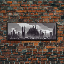 Load image into Gallery viewer, Dystopian Art Deco Style Architecture, Extra Large Wall Art, Framed Panoramic Canvas Print, Framed Wall Decor