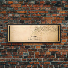 Load image into Gallery viewer, Dubai UAE Panoramic map print poster or framed canvas, Dubai map print poster canvas, Dubai city map print poster canvas, Vintage Travel Art