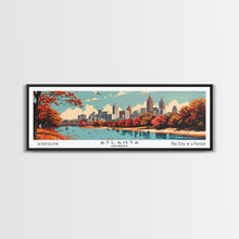 Load image into Gallery viewer, Atlanta Georgia Panoramic Painting, Mid Century Modern Framed Canvas Print, Retro Pop Art Travel Poster, Home Decor, City Wall Art