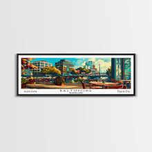 Carregar imagem no visualizador da galeria, Baltimore Maryland Panoramic Wall Art Framed Canvas Print, Mid Century Modern Art, Pop Art Style, Travel Poster, Home Decor, Retro Style
