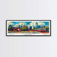 Cargar imagen en el visor de la galería, Charlotte North Carolina Panoramic Painting Framed Canvas Print, Mid Century Modern Art, Pop Art Style, Travel Poster, Wall Art Decor