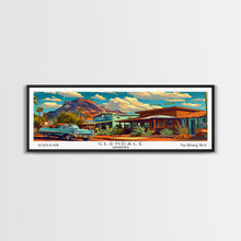 Load image into Gallery viewer, Glendale Arizona Panoramic Painting Framed Canvas Print, Mid Century Modern Art, Pop Art Style, Travel Poster, Wall Art Decor