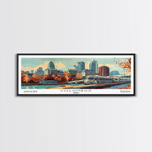 Load image into Gallery viewer, Columbus Ohio Panoramic Painting, Mid Century Modern Framed Canvas Print, Retro Pop Art Travel Poster, Wall Art, Home Decor, Office Art, Gift Idea