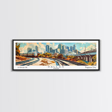 Load image into Gallery viewer, Dallas Texas Panoramic Wall Art, Retro Pop Art Framed Canvas Print, Mid Century Modern Travel Poster, Living Room Decor, Office Art