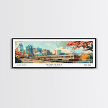 Load image into Gallery viewer, Durham North Carolina Panoramic Painting, Mid Century Modern Framed Canvas Print, Retro Pop Art Travel Poster, Wall Decor, Home Decor, Wall Hanging