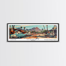 Carregar imagem no visualizador da galeria, Glendale Arizona Panoramic Wall Art, Mid Century Modern Framed Canvas Print, Retro Pop Art Travel Poster, Home Decor, Office Wall Art, Gift Idea