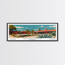 Carregar imagem no visualizador da galeria, Albuquerque New Mexico Panoramic Painting, Mid Century Modern Framed Canvas Print, Retro Pop Art Travel Poster, Home Decor, City Print