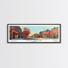 Load image into Gallery viewer, Ann Arbor Michigan Panoramic Painting, Mid Century Modern Framed Canvas Print, Retro Pop Art Travel Poster, Office Art, City Print