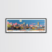 Load image into Gallery viewer, Birmingham Alabama Panoramic Painting, Mid Century Modern Framed Canvas Print, Retro Pop Art Travel Poster, Office Wall Art, City Print