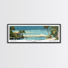 Carregar imagem no visualizador da galeria, Cape Coral Florida Panoramic Painting, Mid Century Modern Framed Canvas Print, Retro Pop Art Travel Poster, Home Decor, City Print
