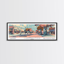 Cargar imagen en el visor de la galería, Carrollton Texas Panoramic Painting, Mid Century Modern Framed Canvas Print, Retro Pop Art Travel Poster, Office Wall Art, City Print
