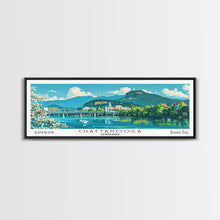 Cargar imagen en el visor de la galería, Chattanooga Tennessee Panoramic Painting, Mid Century Modern Framed Canvas Print, Retro Pop Art Travel Poster, Home Decor, City Print