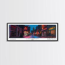 Cargar imagen en el visor de la galería, Cincinnati Ohio Panoramic Painting, Mid Century Modern Framed Canvas Print, Retro Pop Art Travel Poster, Office Wall Art, City Print