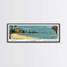 Cargar imagen en el visor de la galería, Clearwater Florida Panoramic Painting, Mid Century Modern Framed Canvas Print, Retro Pop Art Travel Poster, Home Decor, City Art
