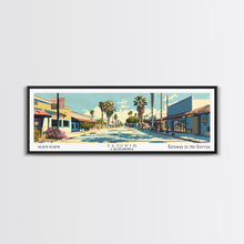 Load image into Gallery viewer, Clovis California Panoramic Wall Art, Mid Century Modern Framed Canvas Print, Retro Pop Art Travel Poster, City Office Decor, Home Art