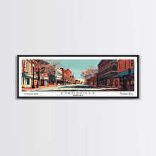 Carregar imagem no visualizador da galeria, Evansville Indiana Panoramic Painting, Mid Century Modern Framed Canvas Print, Retro Pop Art Travel Poster, Living Room Wall Art