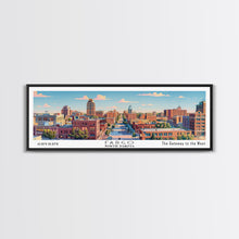 Cargar imagen en el visor de la galería, Fargo North Dakota Panoramic Painting, Mid Century Modern Framed Canvas Print, Retro Pop Art Travel Poster, City Wall Art