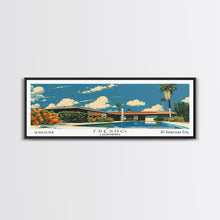Load image into Gallery viewer, Fresno California Panoramic Painting, Mid Century Modern Framed Canvas Print, Retro Pop Art Travel Poster, Living Room Wall Art
