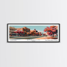 Load image into Gallery viewer, Amarillo Texas Panoramic Painting, Framed Canvas Print, Mid Century Modern Wall Art, Retro Pop Art Travel Poster, Home Decor, City Art