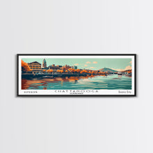 Cargar imagen en el visor de la galería, Chattanooga Tennessee Panoramic Painting, Framed Canvas Print, Mid Century Modern Wall Art, Retro Pop Art Travel Poster, Office Decor, City Art
