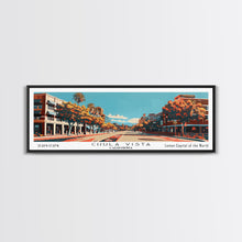 Cargar imagen en el visor de la galería, Chula Vista California Panoramic Painting, Framed Canvas Print, Mid Century Modern Wall Art, Retro Pop Art Travel Poster, Home Decor, City Art