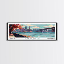 Cargar imagen en el visor de la galería, Cleveland Ohio Panoramic Painting, Framed Canvas Print, Mid Century Modern Wall Art, Retro Pop Art Travel Poster, Living Room Decor, City Art