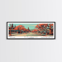 Load image into Gallery viewer, Elk Grove California Panoramic Painting, Framed Canvas Print, Mid Century Modern Wall Art, Retro Pop Art Travel Poster, Office Decor, City Art