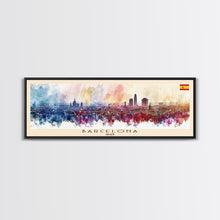 Load image into Gallery viewer, Barcelona Spain Travel Art, City Art, Framed Canvas Print or Metal Wall Art, Europe Travel Poster, Panoramic Wall Art, Extra Wide Wall Art