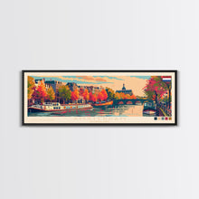Load image into Gallery viewer, Amsterdam Netherlands Travel Art, City Art, Framed Canvas Print or Metal Wall Art, Europe Travel Poster, Panoramic Wall Art, Extra Wide Wall Art