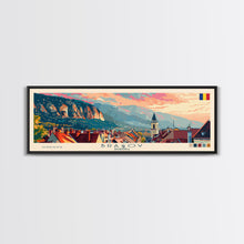 Load image into Gallery viewer, Brasov Romania Panoramic Travel Poster, Framed Canvas Print or Metal Wall Art, Travel Art, Home Decor, Panoramic Painting, Midcentury Art