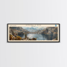 Load image into Gallery viewer, Angel Lake Nevada Panoramic Framed Canvas Print, Lake House Art, Boho Decor, Travel Poster, Nature Wall Art, Serene Scene