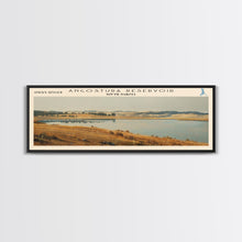 Load image into Gallery viewer, Angostura Reservoir South Dakota Panoramic Framed Canvas Print, Lake House Decor, Minimalist Art, Travel Poster, Scenic Painting