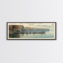 Load image into Gallery viewer, Big Chapman Lake Indiana Framed Canvas Print, Panoramic Lake House Art, Scenic Painting, Travel Poster, Rustic Art, Water Reflection