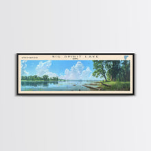 Load image into Gallery viewer, Big Spirit Lake Iowa Framed Canvas Print, Panoramic Lake House Decor, Scenic View, Travel Poster, Rustic Art, Lake Painting