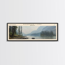 Load image into Gallery viewer, Bowman Lake Montana Framed Canvas Print, Panoramic Lake House Decor, Wall Art, Travel Poster, Rustic Lake Painting, Nature Art