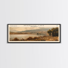 Load image into Gallery viewer, Brantley Lake New Mexico Framed Canvas Print, Lake House Art, Panoramic Wall Art, Travel Poster, Modern Lake Painting, Nature Art