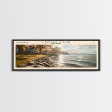 Cargar imagen en el visor de la galería, Cayuga Lake New York Framed Canvas Print, Lake House Art, Panoramic Travel Poster, Wide Wall Art, Modern Lake Painting, Home Decor