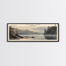 Cargar imagen en el visor de la galería, Cedar Lake Framed Canvas Print, Panoramic Lake House Decor, Wide Wall Art, Travel Poster, Rustic Lake Painting, Nature Art