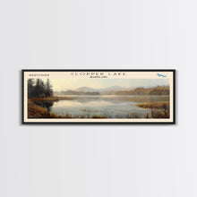 Cargar imagen en el visor de la galería, Cobbosseecontee Lake Maine Framed Canvas Print, Panoramic Lake House Decor, Wide Wall Art, Travel Poster, Rustic Lake Painting, Nature Art