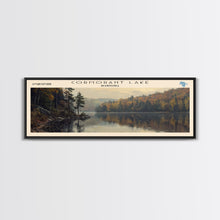Load image into Gallery viewer, Cormorant Lake Framed Canvas Print, Lake House Decor, Panoramic Wide Art, Travel Poster, Rustic Lake Painting, Home Decor