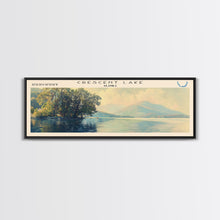 Load image into Gallery viewer, Crescent Lake Framed Canvas Print, Lake House Art, Panoramic Travel Poster, Wall Art, Modern Lake Painting, Home Decor