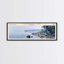 Load image into Gallery viewer, Dauphin Lake Framed Canvas Print, Lake House Decor, Panoramic Wall Art, Travel Poster, Modern Lake Painting, Nature Art