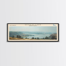 Load image into Gallery viewer, Devils Lake North Dakota Framed Canvas Print, Lake House Art, Panoramic Travel Poster, Wall Art, Modern Lake Painting, Home Decor