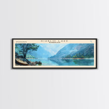 Load image into Gallery viewer, Diablo Lake Washington Framed Canvas Print, Lake House Art, Panoramic Wall Art, Travel Poster, Minimalist Lake Painting, Home Decor