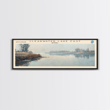 Load image into Gallery viewer, Eau Claire Clearwater Lake East Framed Canvas Print, Lake House Decor, Panoramic Wall Art, Travel Poster, Rustic Lake Painting, Home Decor