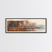 Load image into Gallery viewer, Elk Lake Michigan Framed Canvas Print, Lake House Art, Panoramic Wall Art, Travel Poster, Minimalist Lake Painting, Home Decor