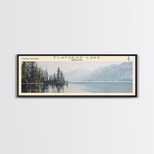 Carregar imagem no visualizador da galeria, Flathead Lake Framed Canvas Print, Lake House Decor, Panoramic Wall Art, Travel Poster, Picturesque Lake Painting, Nature Art