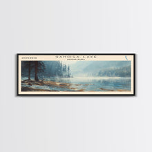 Cargar imagen en el visor de la galería, Ganoga Lake Pennsylvania Framed Canvas Print, Panoramic Lake House Decor, Wall Art, Travel Poster, Vibrant Lake Painting, Nature Art